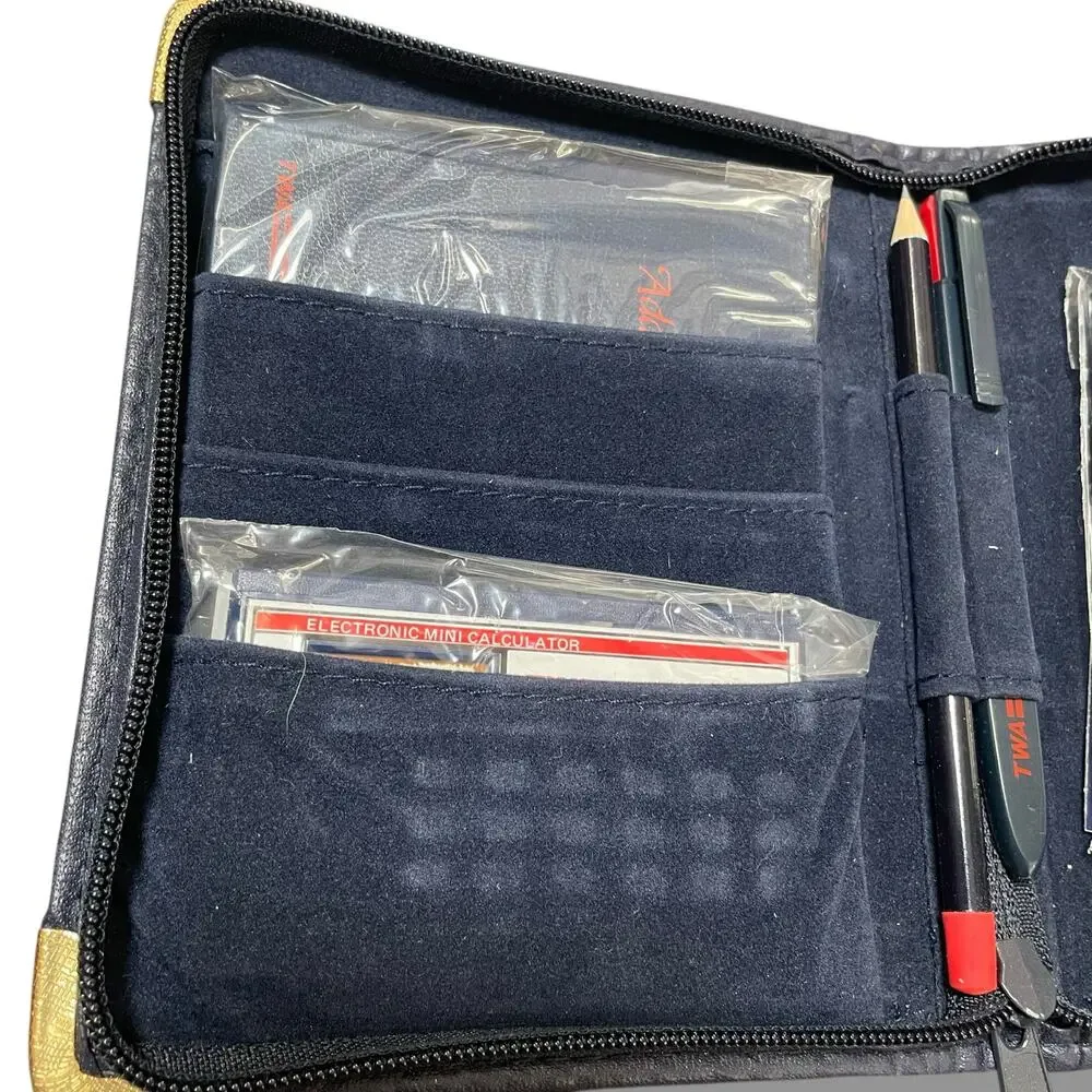 TWA Airlines Royal Ambassador Travel Kit Address Book Pen Pencil Calculator